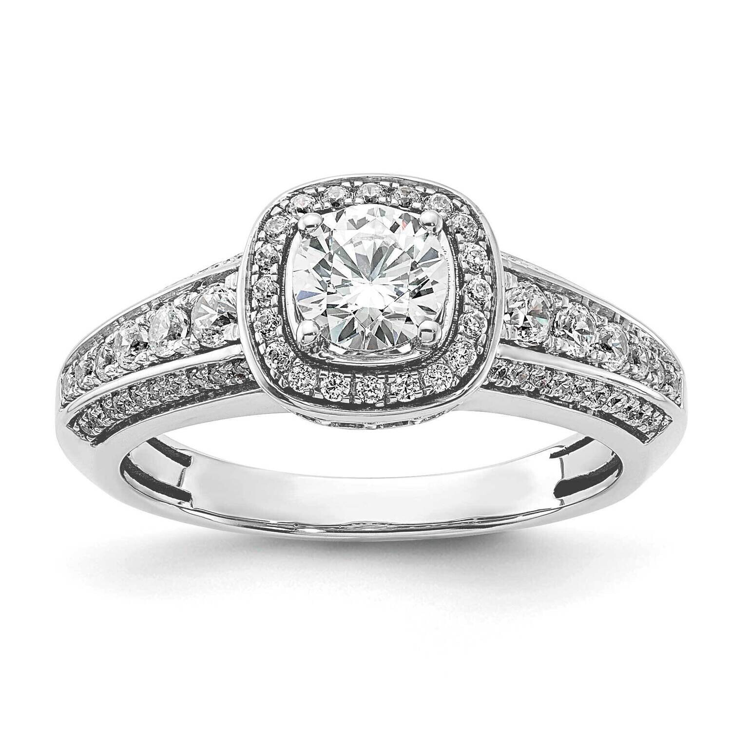 Halo Plus Holds 1/2 Carat 5.2mm Round Center 1/2 Carat Diamond Semi-Mount Engagement Ring 14k White…