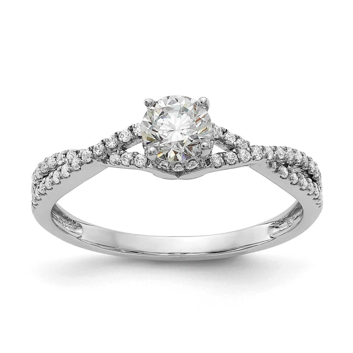 Criss-Cross Holds 3/8 Carat 4.8mm Round Center 1/5 Carat Diamond Semi-Mount Engagement Ring 14k Whi…