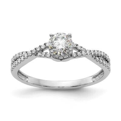 Criss-Cross Holds 3/8 Carat 4.8mm Round Center 1/5 Carat Diamond Semi-Mount Engagement Ring 14k Whi…