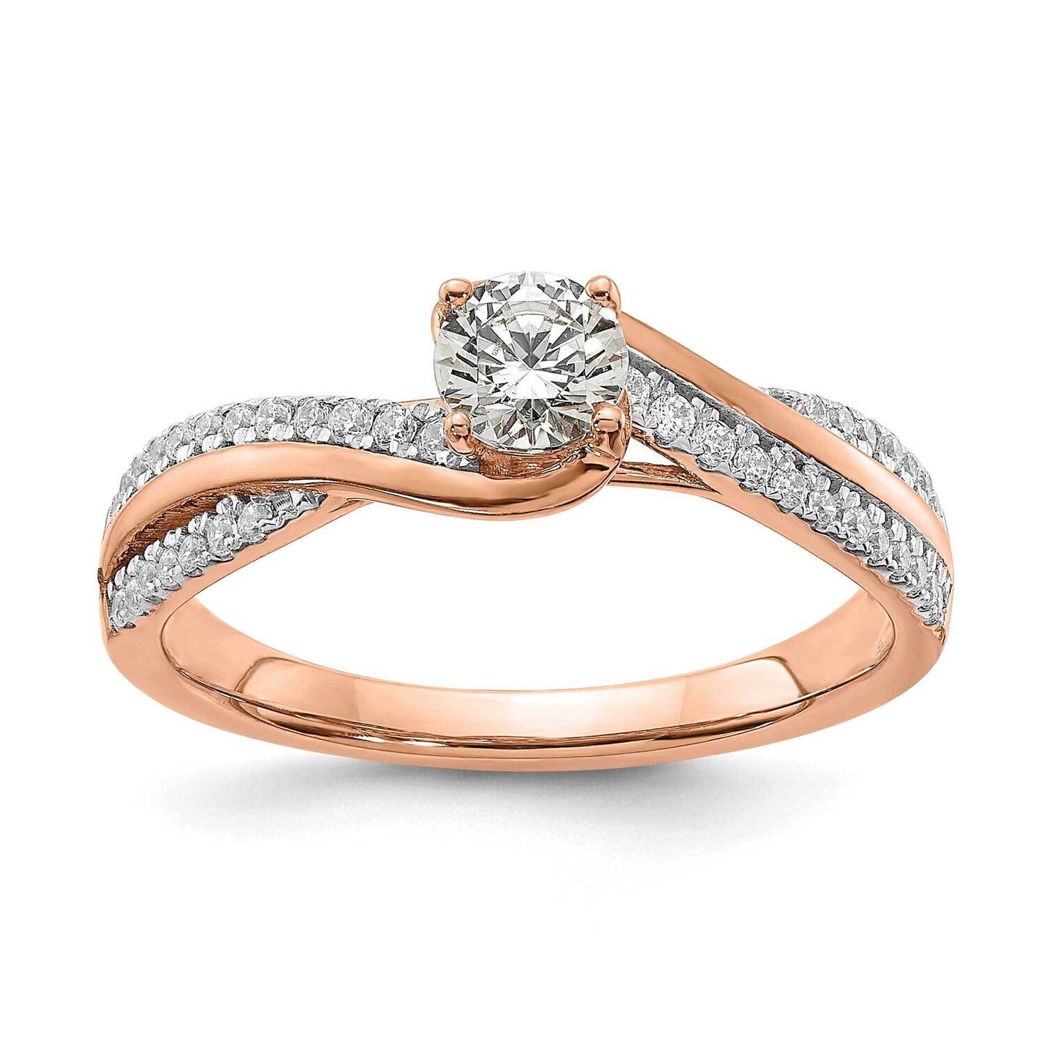 By-Pass Holds 1/3 Carat 4.5mm Round Center 1/6 Carat Diamond Semi-Mount Engagement Ring 14k Rose Go…