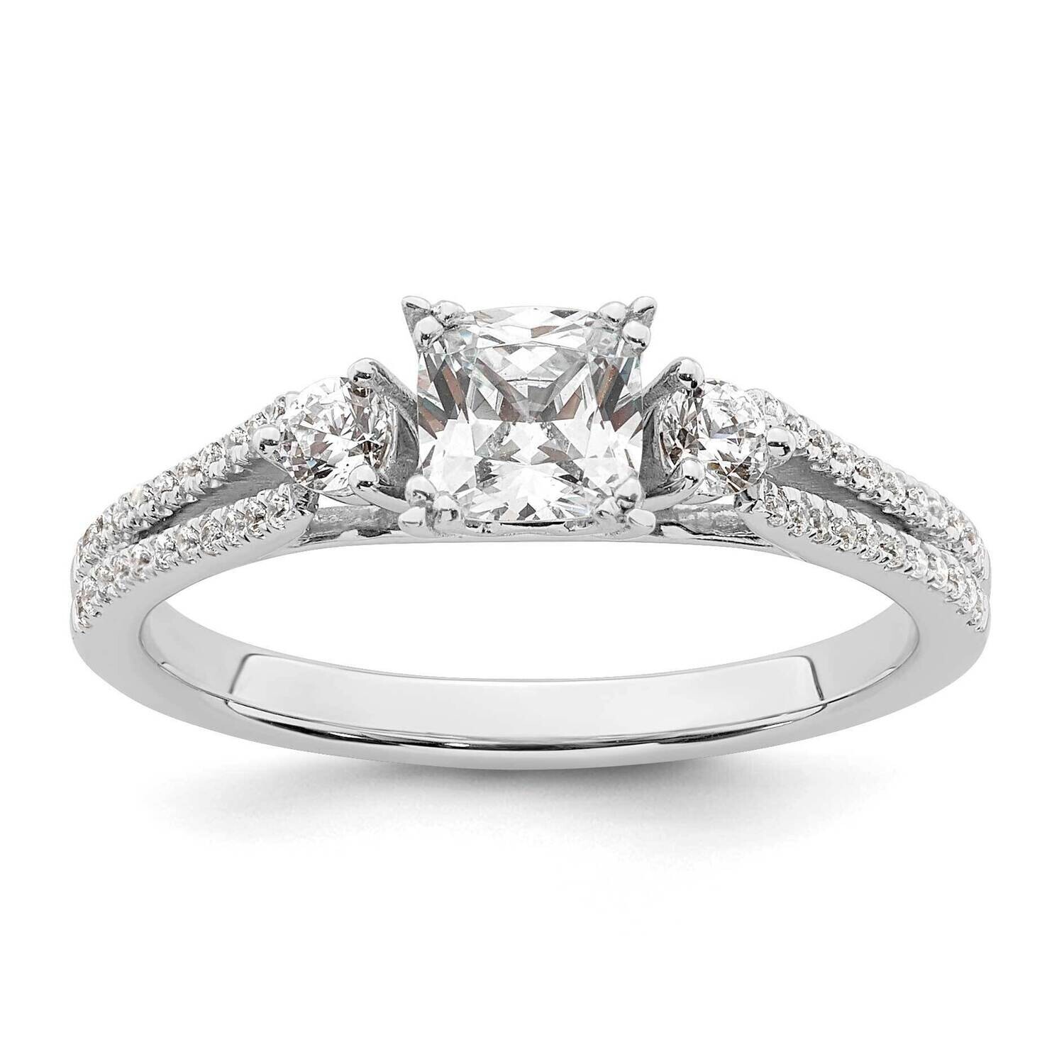 3 Stone 1/2Ct Cushion Semi-Mount Including 2-2.6mm Side Stones Engagement Diamond Ring 14k White Go…