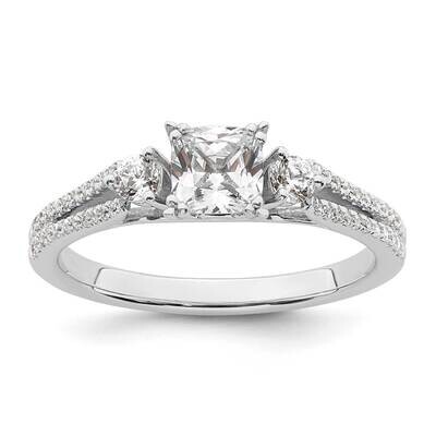 3 Stone 1/2Ct Cushion Semi-Mount Including 2-2.6mm Side Stones Engagement Diamond Ring 14k White Go…