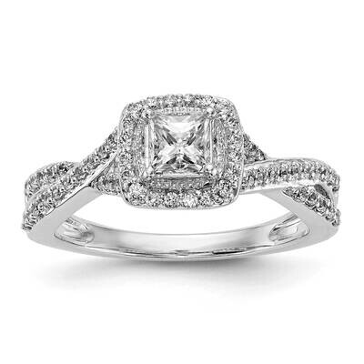 Halo Twist Holds 1/3 Carat 3.8mm Princess Center 1/3 Carat Diamond Semi-Mount Engagement Ring 14k W…