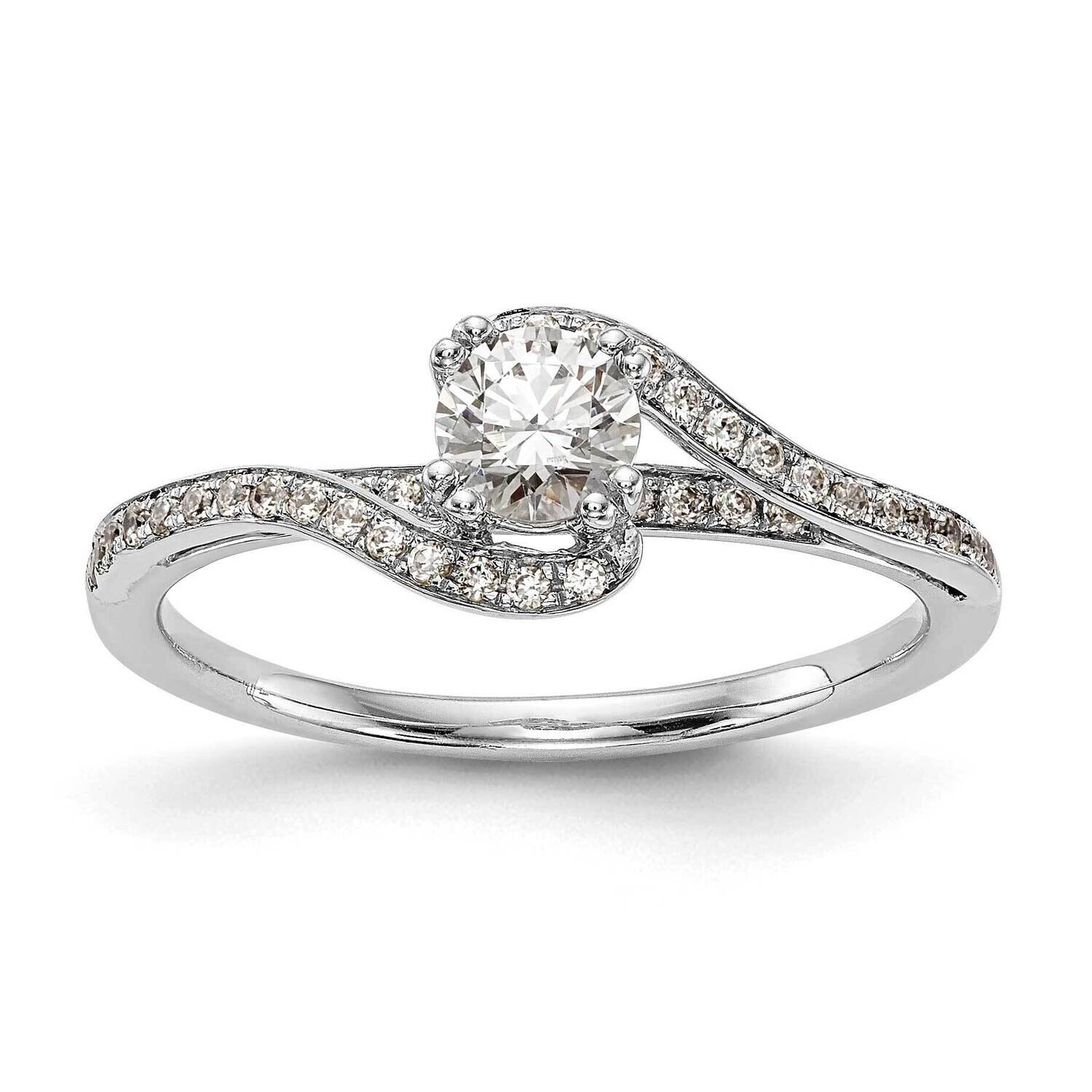 By-Pass Holds 1/3 Carat 4.5mm Round Center 1/6 Carat Diamond Semi-Mount Engagement Ring 14k White G…