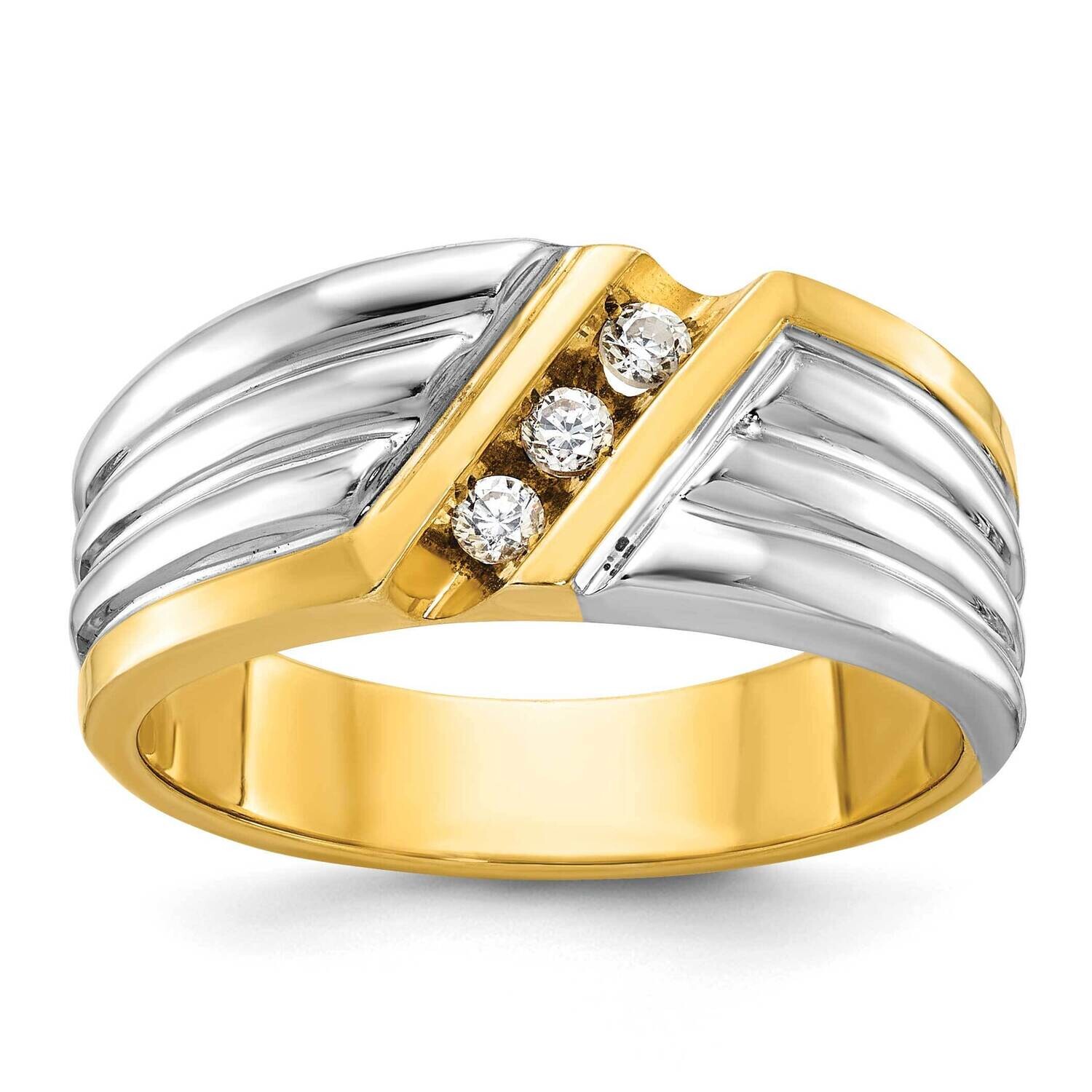 Ibgoodman Men&#39;s Polished Grooved 3-Stone Ring Mounting 14k Two-Tone Gold B62288-4YW by IBGoodman, M…