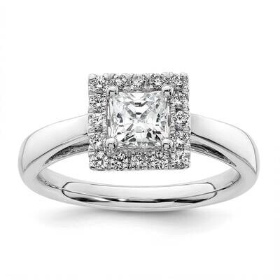 Halo Holds 3/4 Carat 4.9mm Princess Center 1/4 Carat Diamond Semi-Mount Engagement Ring 14k White G…