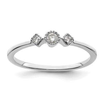 Beaded Edge Petite 3-Stone 1/10 Carat Round/Princess Diamond Complete Promise/Engagement Ring 14k W…