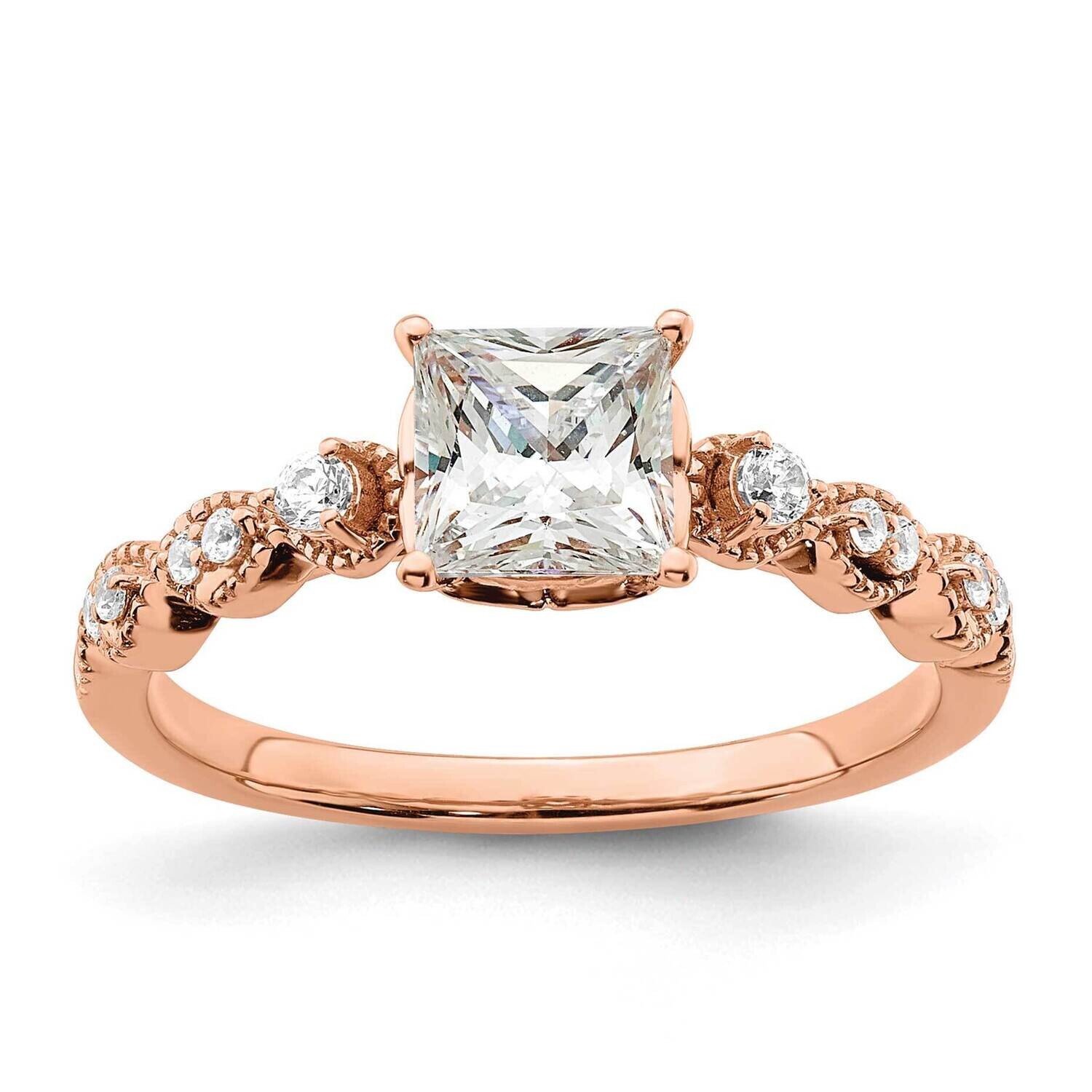 Holds 1 Carat 5.5mm Princess Center 1/8 Carat Diamond Semi-Mount Engagement Ring 14k Rose Gold RM78…