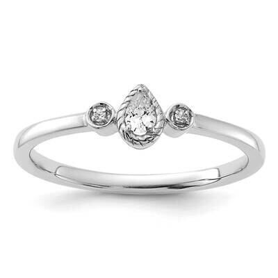 Rope Edge Petite 3-Stone 1/15 Carat Pear Diamond Complete Promise/Engagement Ring 14k White Gold RM…