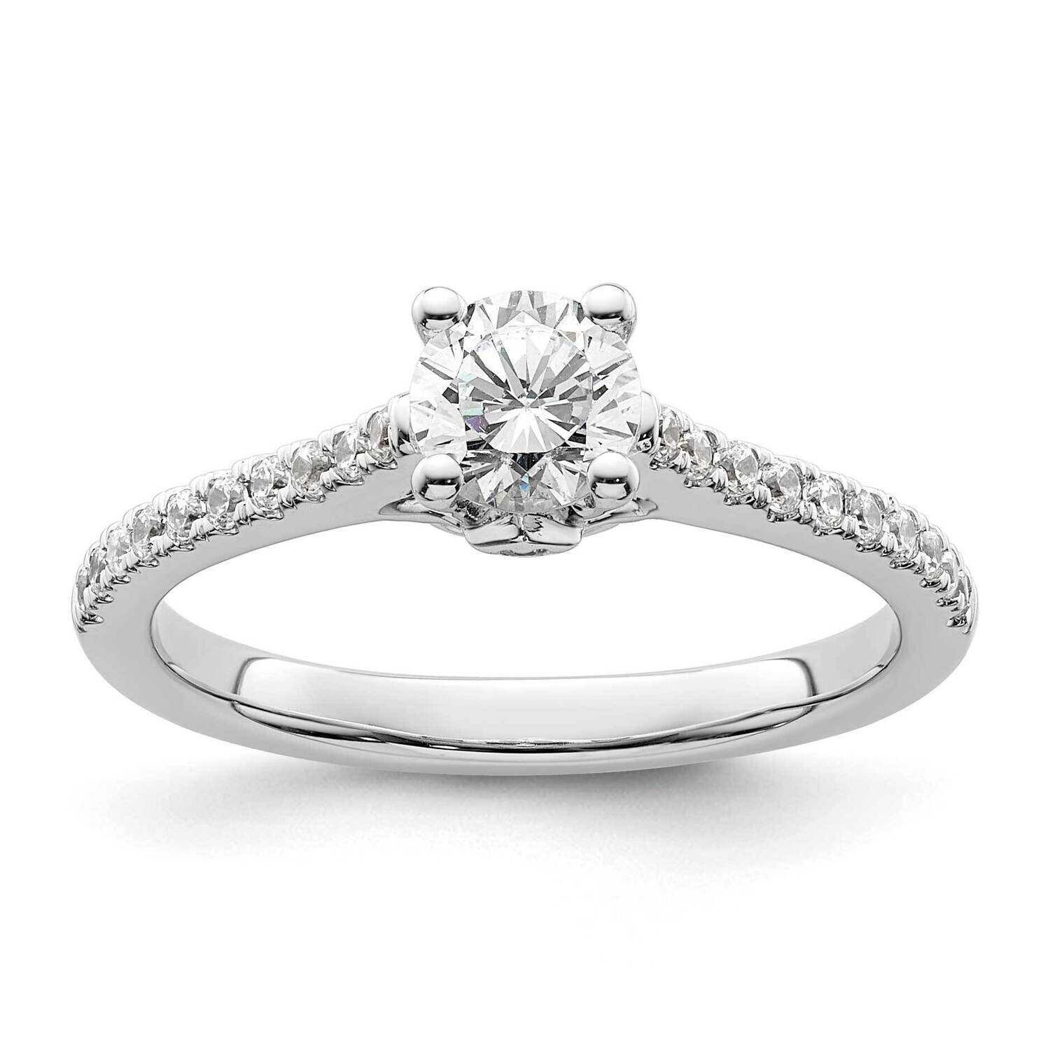 Holds 1/2 Carat 5.2mm Round Center 1/5 Carat Diamond Semi-Mount Engagement Ring 14k White Gold RM25…