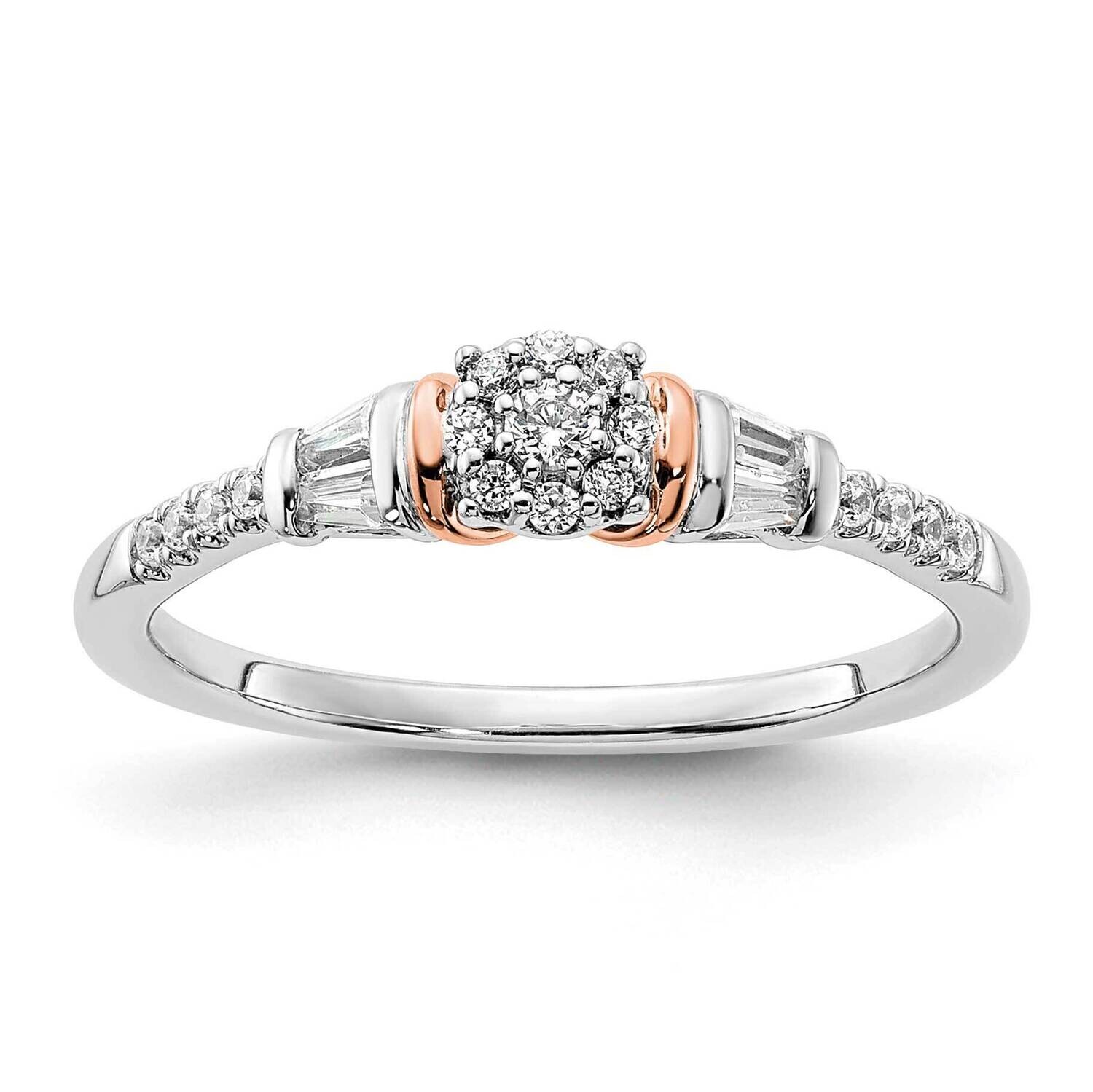 Rose Gold Cluster 1/5 Carat Round/Baguette Diamond Complete Engagement Ring 14k White Gold RM7536E-…