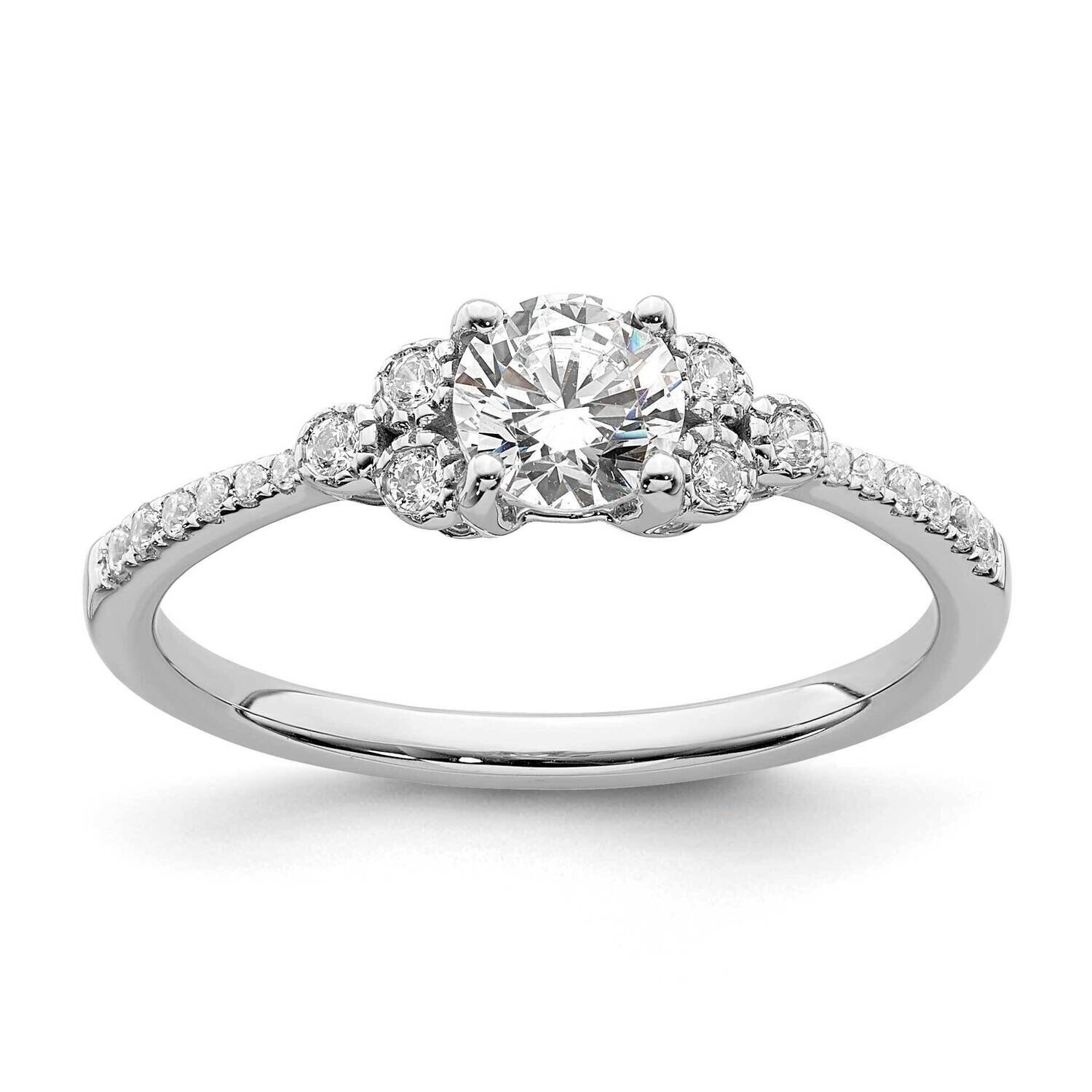 Holds 1/2 Carat 5.2mm Round Center 1/8 Carat Diamond Semi-Mount Engagement Ring 14k White Gold RM78…
