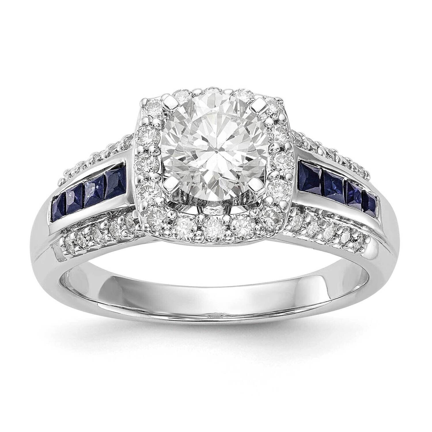 Peg Set Diamond &amp; Sapphire Semi-Mount Cushion Halo Engagement Ring 14k Gold RM2264E-SA-037-YAA, MPN…