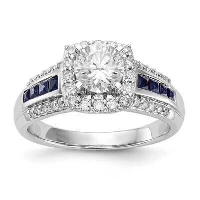 Peg Set Diamond &amp; Sapphire Semi-Mount Cushion Halo Engagement Ring 14k Gold RM2264E-SA-037-YAA, MPN…