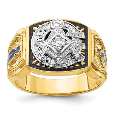Ibgoodman Men&#39;s Polished Textured Blue Lodge Master Masonic Ring Mounting 14k Two-Tone Gold B02500-…