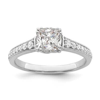 Holds 1 Carat 6.00mm Cushion Center 1/5 Carat Diamond Semi-Mount Engagement Ring 14k White Gold RM7…
