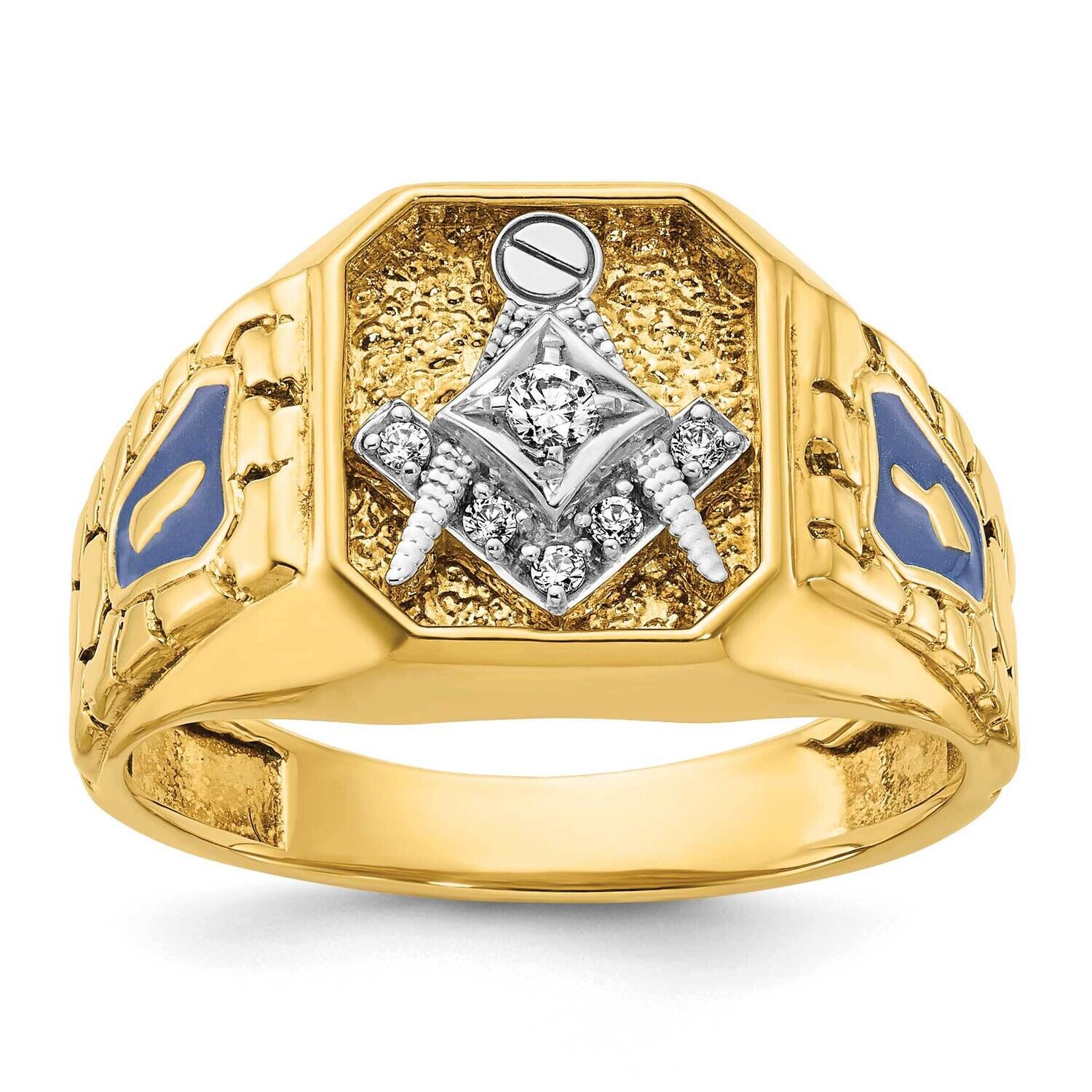 Ibgoodman Men&#39;s Polished Textured Blue Lodge Master Masonic Ring Mounting 10k Two-Tone Gold B56876-…