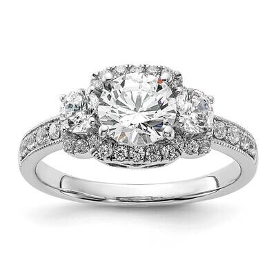 3-Stone Plus Holds 1 Carat 6.5mm Round Center Halo Semi-Mount Diamond Engagement Ring 14k White Gol…