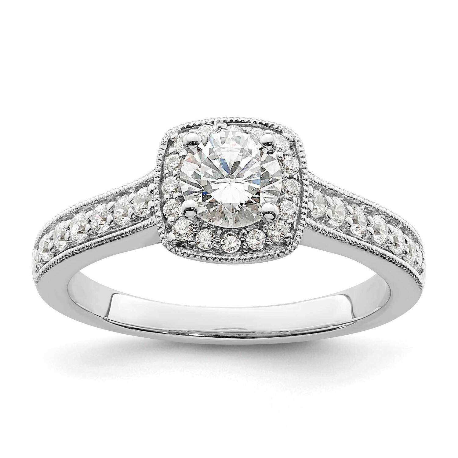 Halo Plus Holds 1/2 Carat 5.2mm Round Center 3/8 Carat Diamond Semi-Mount Engagement Ring 14k White…