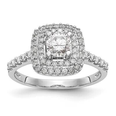 Double Halo Holds 7/8 Carat 6.2mm Round Center 1/2 Carat Diamond Semi-Mount Engagement Ring 14k Whi…