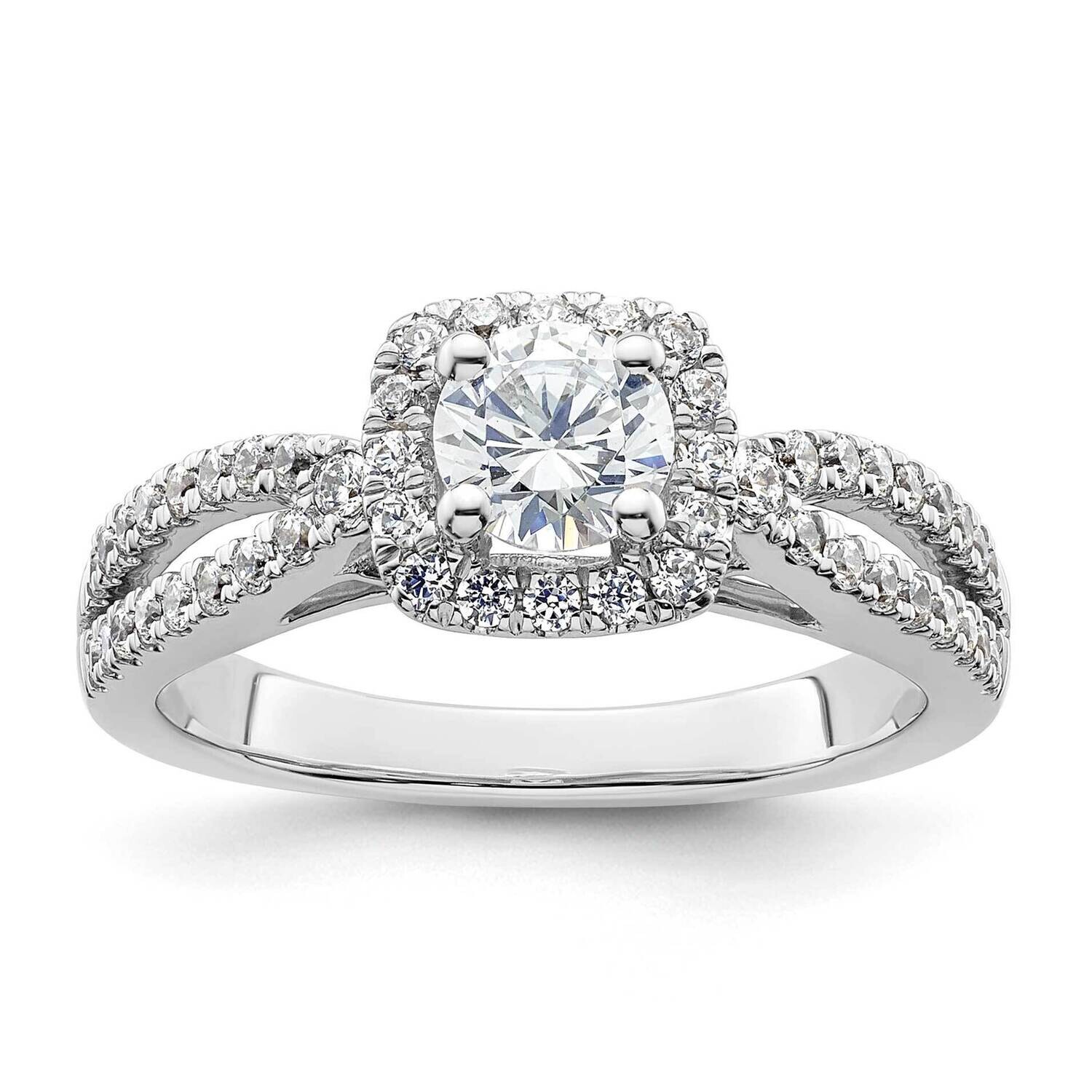 Halo Plus Holds 1/2 Carat 5.2mm Round Center 1/2 Carat Diamond Semi-Mount Engagement Ring 14k White…
