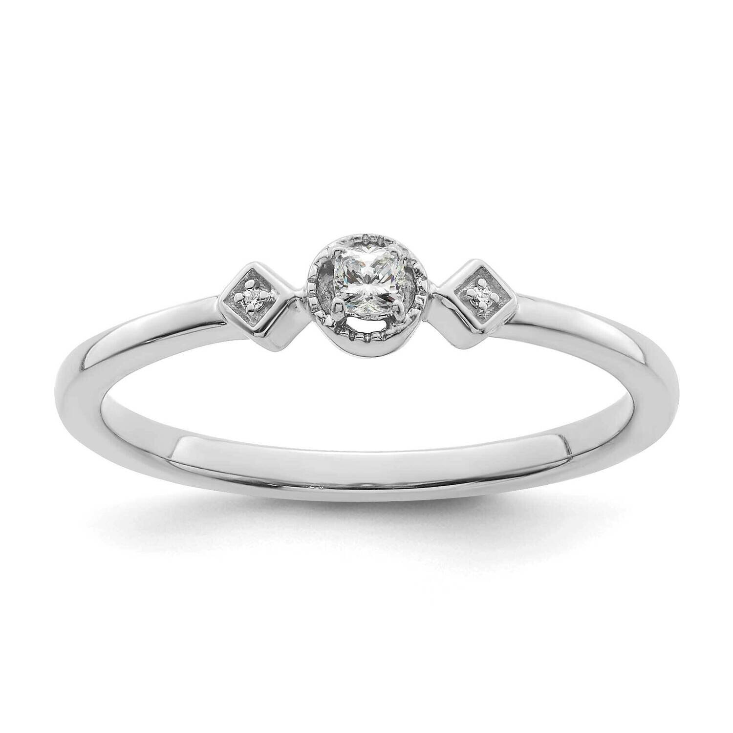 Beaded Edge Petite 3-Stone 1/15 Carat Cushion Diamond Complete Promise/Engagement Ring 14k White Go…