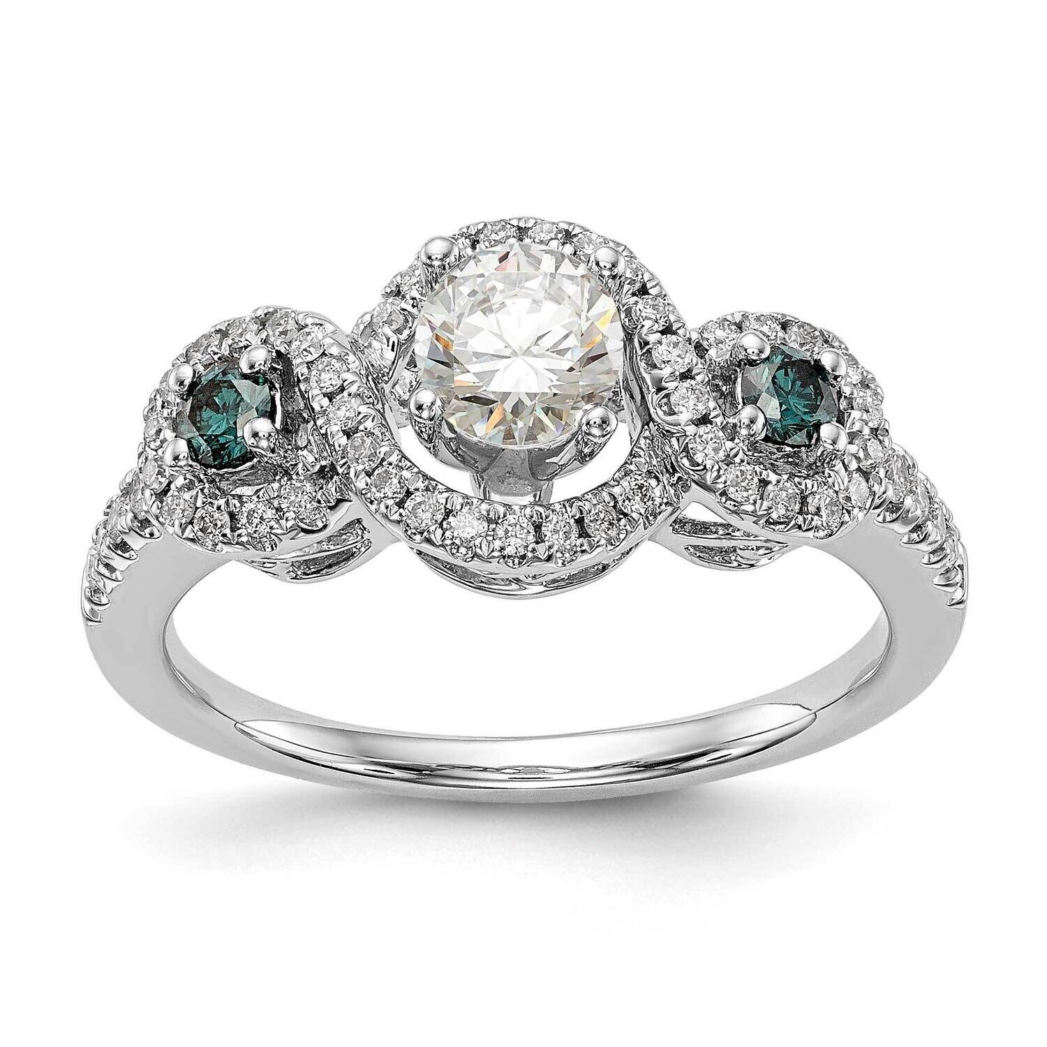 Blue White Diamond Semi-Mount Including 2-Sapphire Side Stones Engagement Ring 14k White Gold RM305…