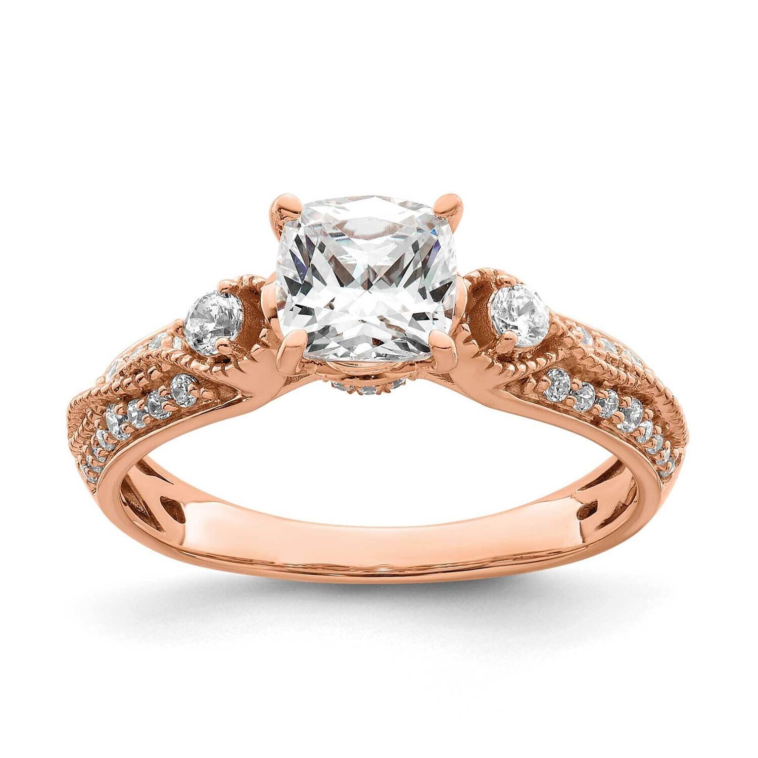 Holds 1 Carat 6.00mm Cushion Center 1/4 Carat Diamond Semi-Mount Engagement Ring 14k Rose Gold RM78…