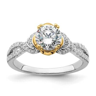 Criss-Cross Holds 1 Carat 6.5mm Round Center 1/4 Carat Diamond Semi-Mount Engagement Ring 14k Two-T…