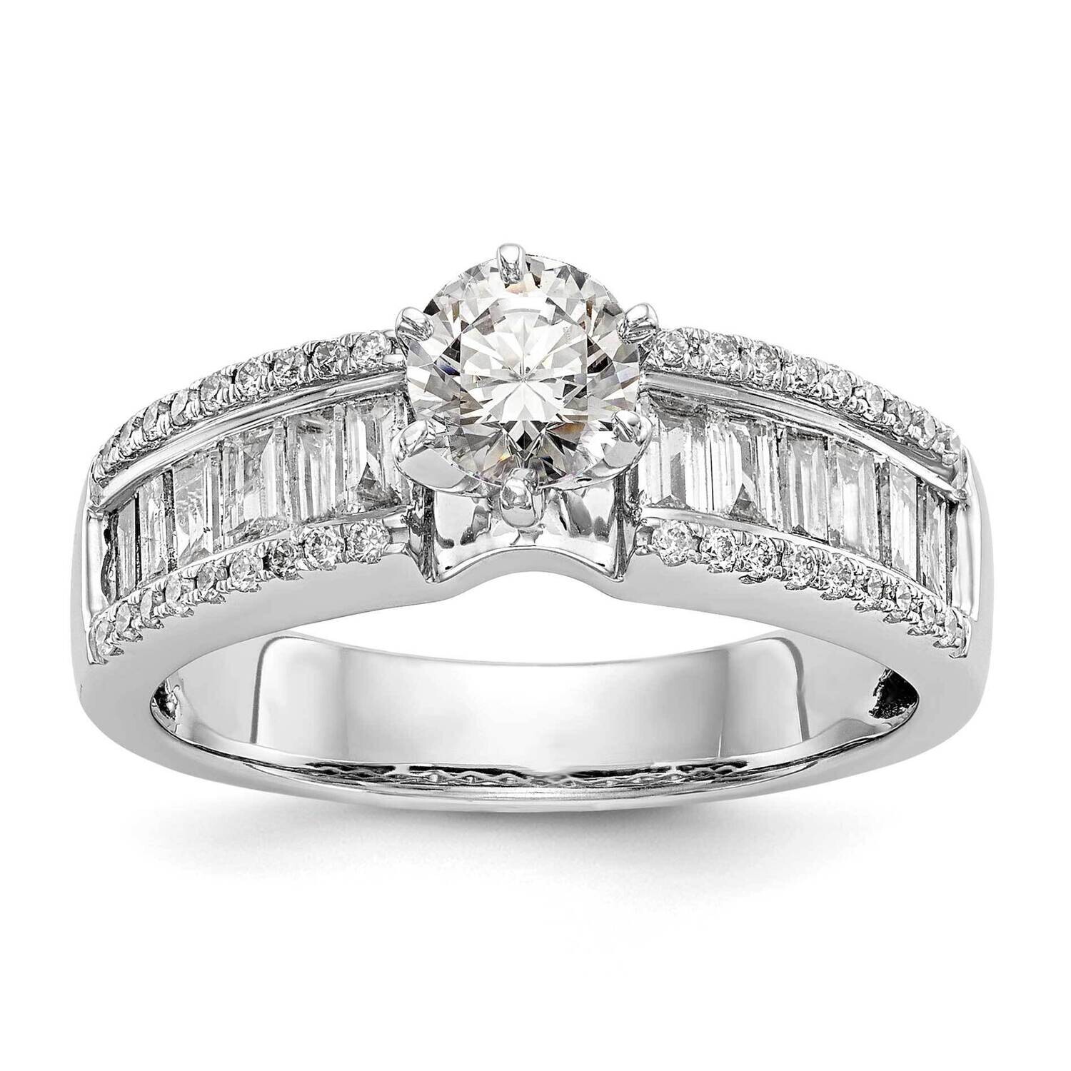 Peg Set 3/4 Carat Round/Baguette Diamond Semi-Mount Engagement Ring 14k White Gold RM2728E-145-WAA,…