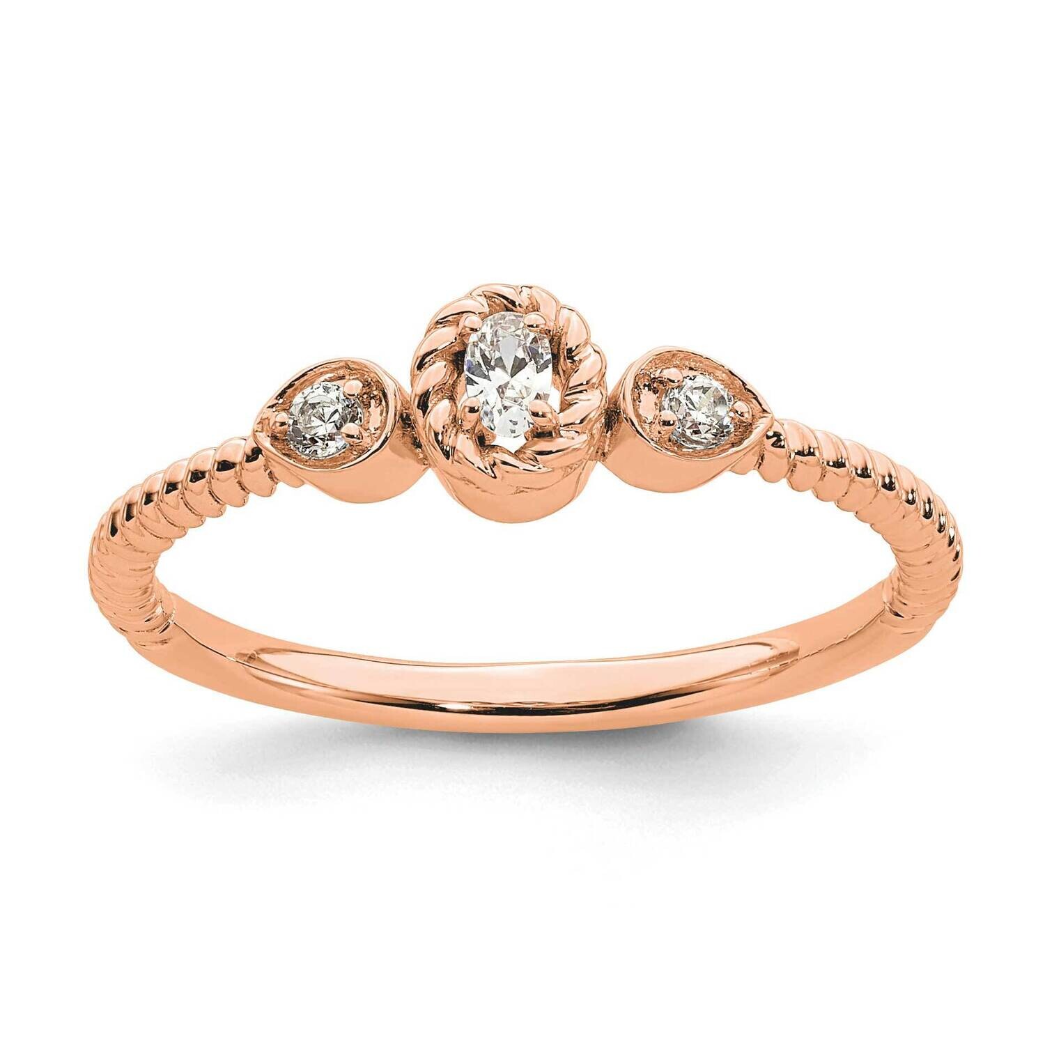 Roped BPetite 3-Stone 1/15 Carat Oval Diamond Complete Promise/Engagement Ring 14k Rose Gold RM7792…