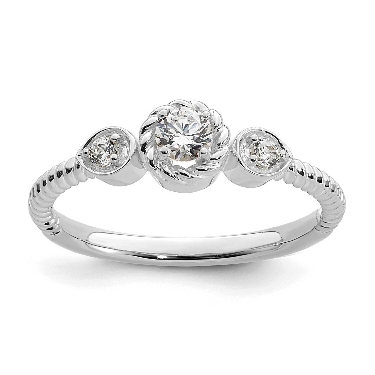 Roped BPetite 3-Stone 1/4 Carat Round Diamond Complete Promise/Engagement Ring 14k White Gold RM779…