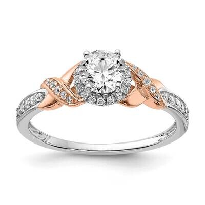 Rose Gold Halo Plus Holds 1/2 Carat 5.00mm Round Center 1/6 Carat Diamond Semi-Mount Engagement Rin…