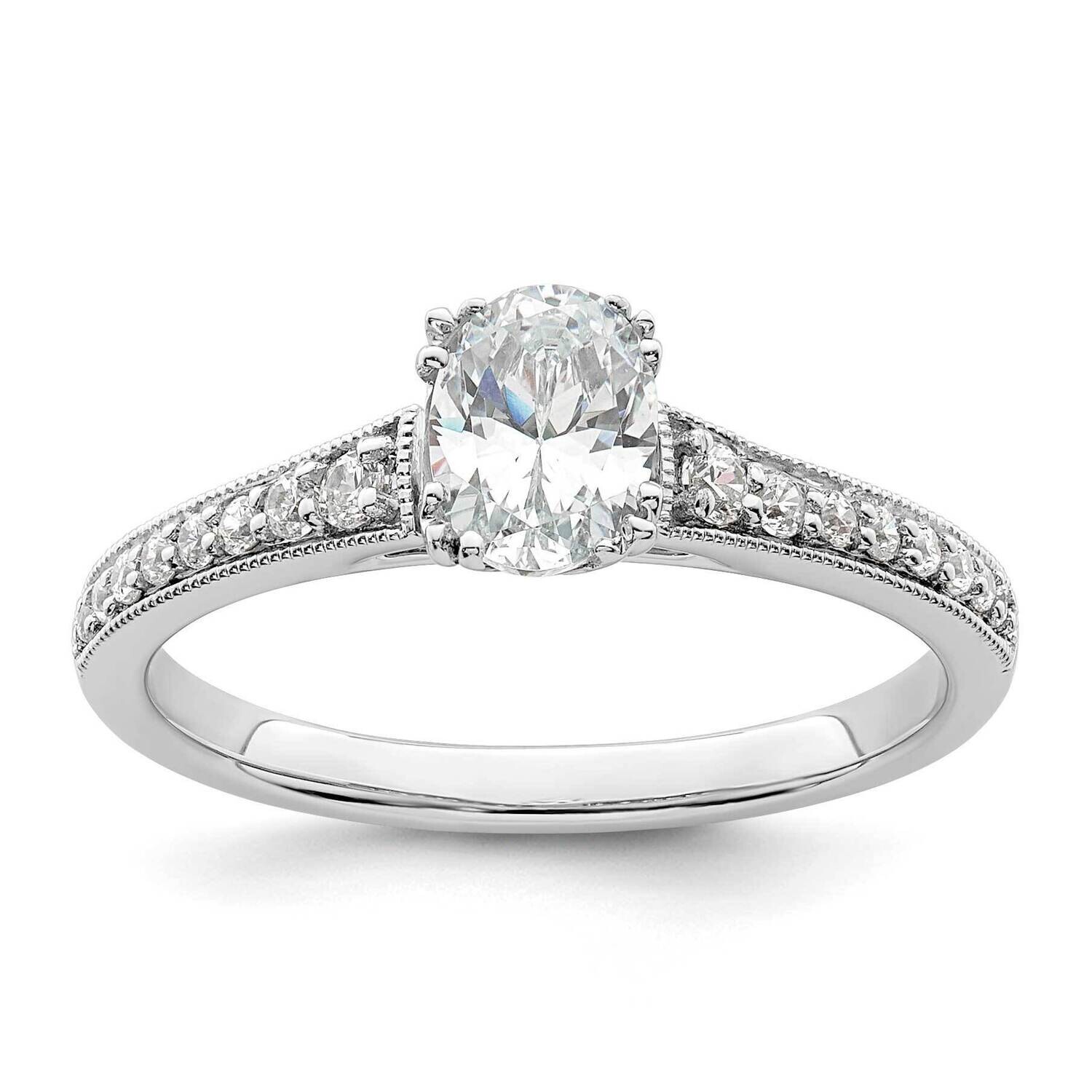 Holds 1/2 Carat 6.4X4.9mm Oval Center 1/6 Carat Diamond Semi-Mount Engagement Ring 14k White Gold R…
