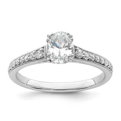 Holds 1/2 Carat 6.4X4.9mm Oval Center 1/6 Carat Diamond Semi-Mount Engagement Ring 14k White Gold R…