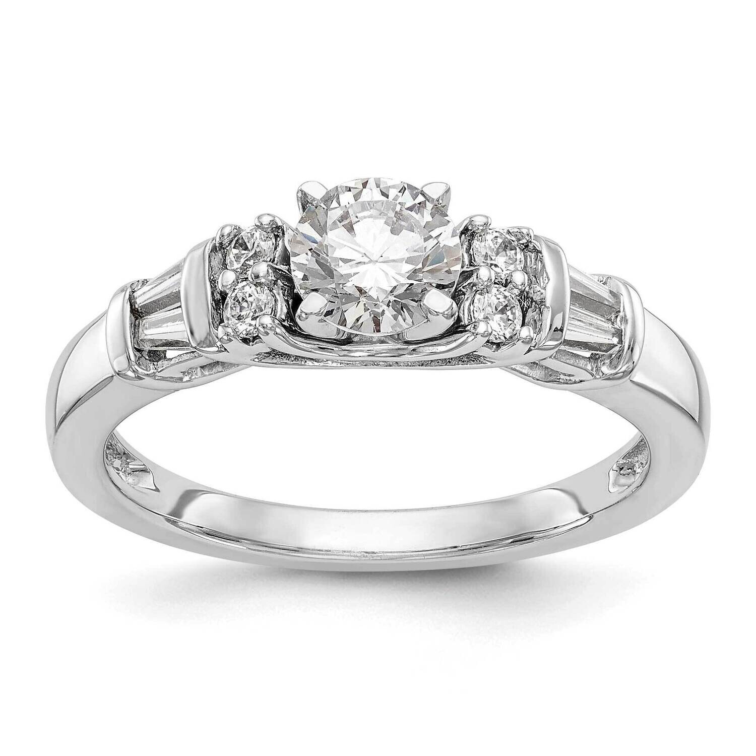 Peg Set 3/8 Carat Round/Baguette Diamond Semi-Mount Engagement Ring 14k White Gold RM2768E-030-WAA