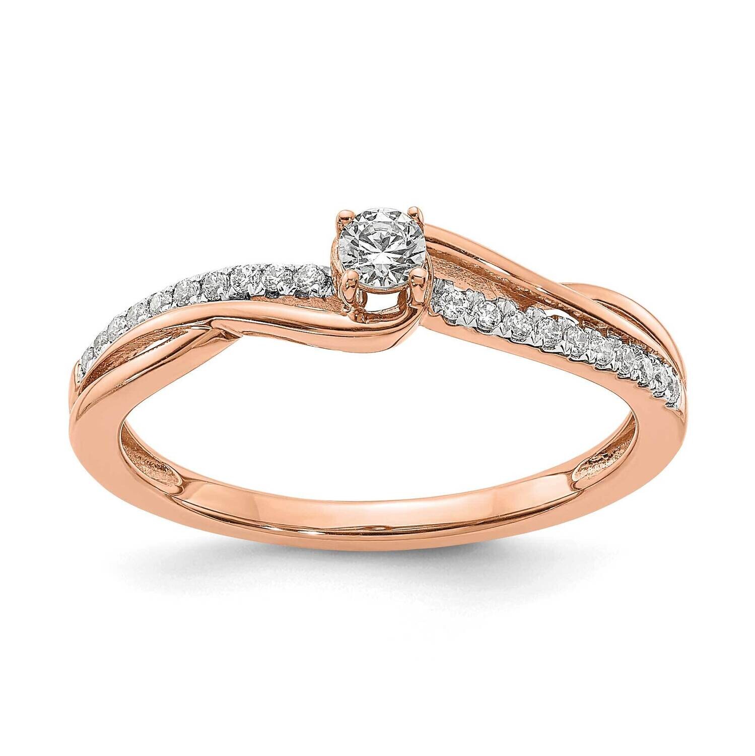 By-Pass Holds 1/10 Carat 2.9mm Round Center 1/5 Carat Diamond Semi-Mount Engagement Ring 14k Rose G…