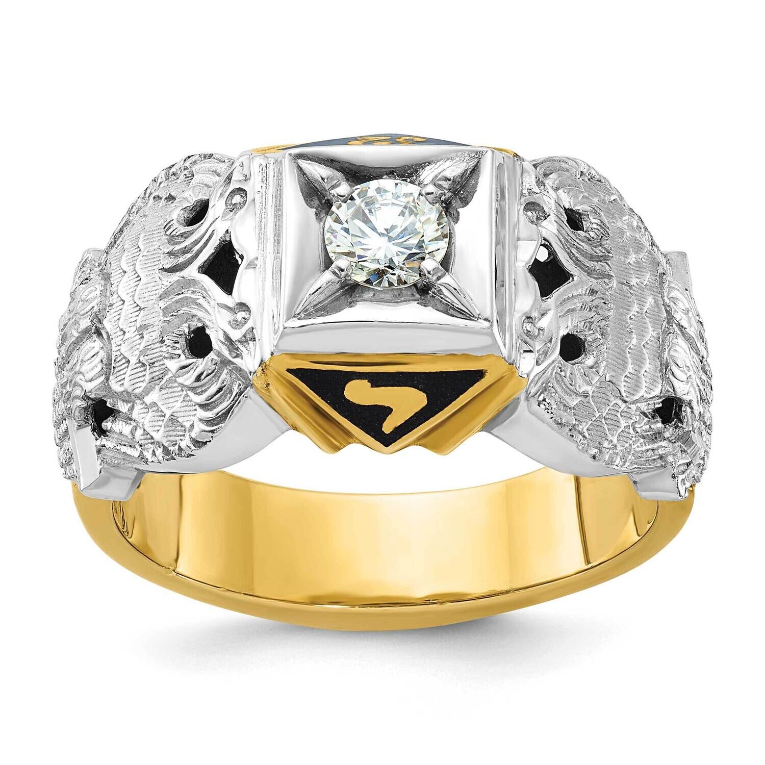 Ibgoodman Men&#39;s Polished Textured 32Nd Degree Scottish Rite Masonic Ring Mounting 10k Two-Tone Gold…