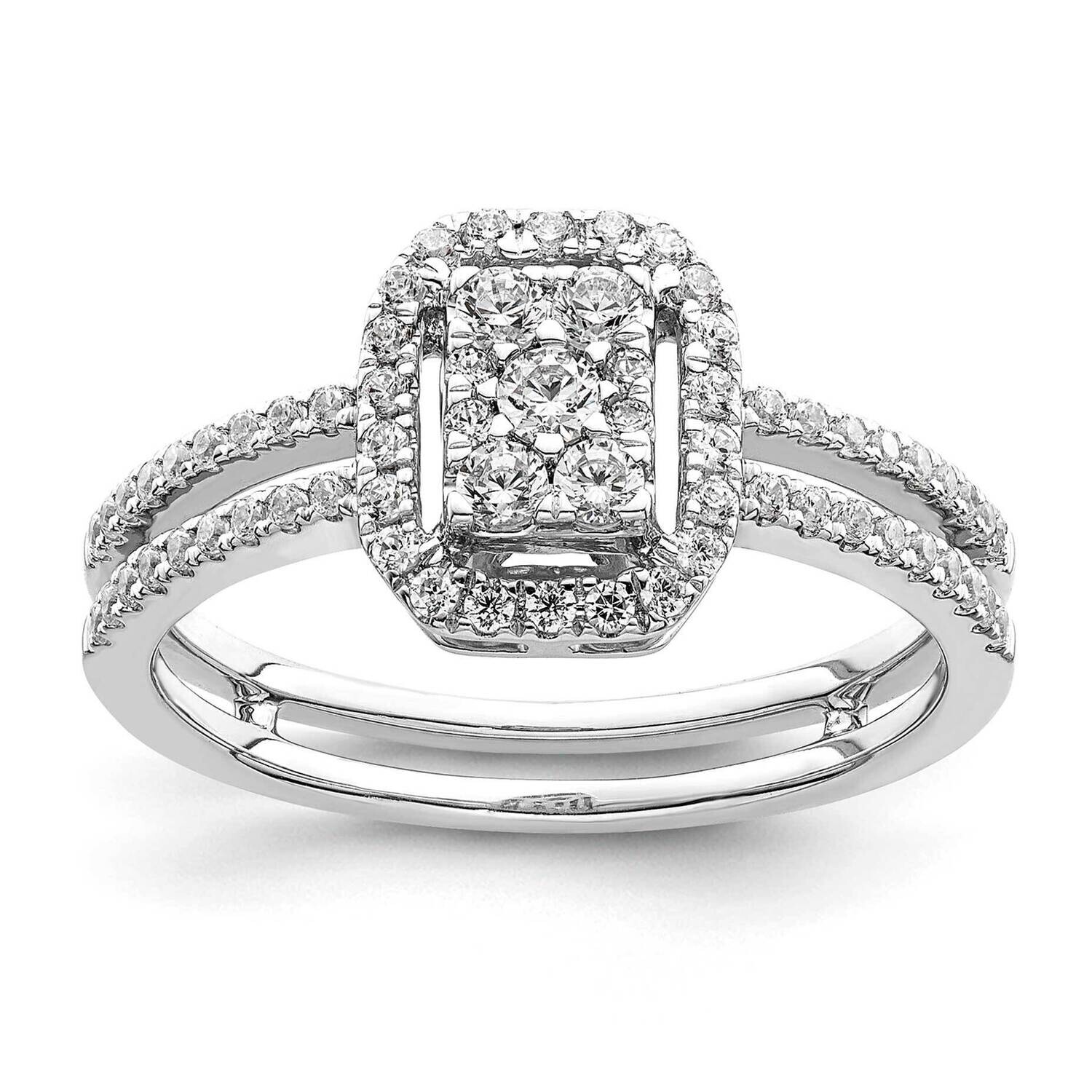 Rectangle Halo Cluster 1/2 Carat Diamond Complete Engagement Ring 14k White Gold RM8863E-052-CWAA, …