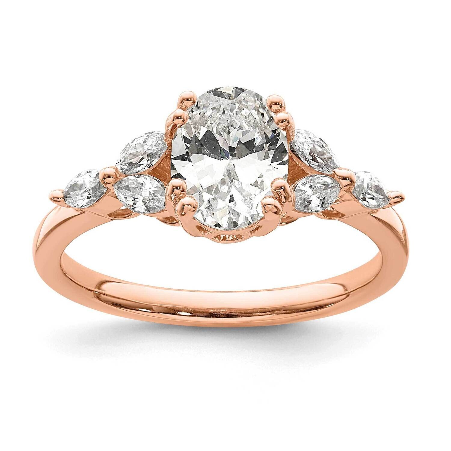 Holds 1 Carat 8.00X6.1mm Oval Center 1/5 Carat Marquise Diamond Semi-Mount Engagement Ring 14k Rose…