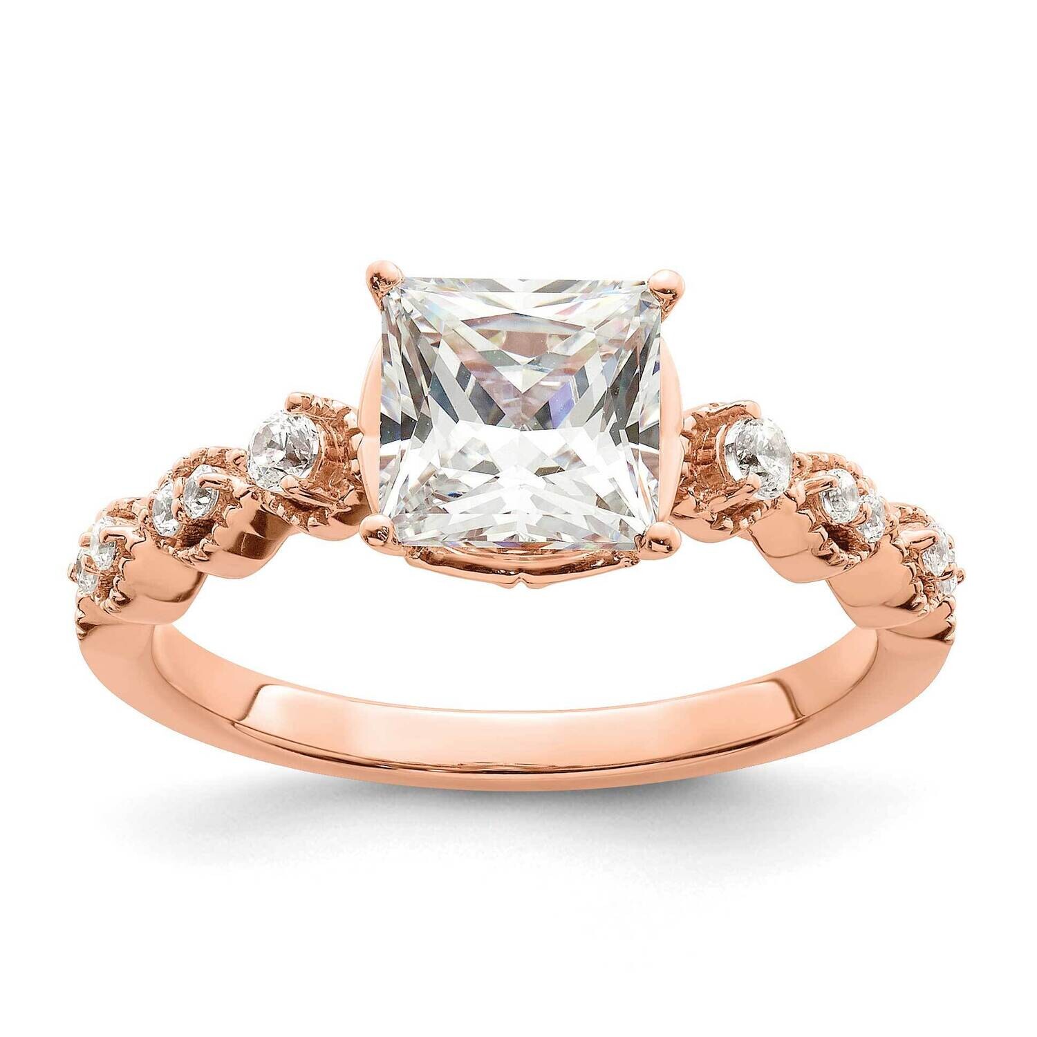 Holds 1.5 Carat 6.5mm Princess Center 1/6 Carat Diamond Semi-Mount Engagement Ring 14k Rose Gold RM…