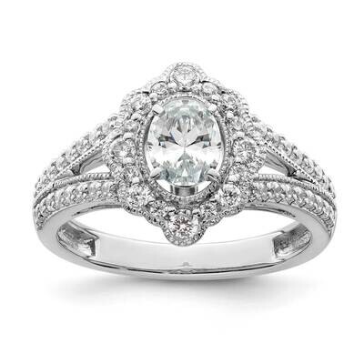 Vintage Halo Holds 1/2 Carat 5.2mm Oval Center 1/2 Carat Diamond Semi-Mount Engagement Ring 14k Whi…