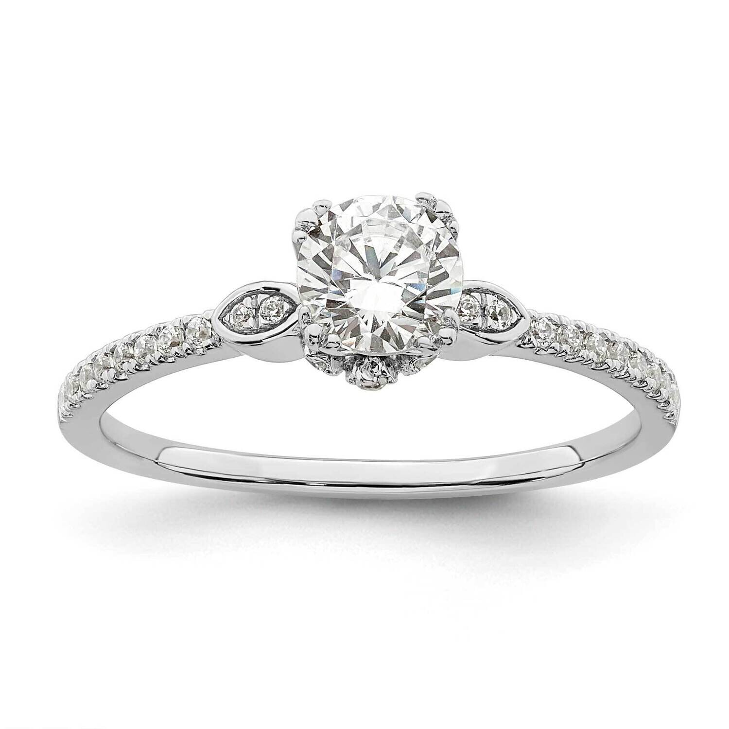 Holds 1/2 Carat 5.2mm Round Center 1/6 Carat Diamond Semi-Mount Engagement Ring 14k White Gold RM78…