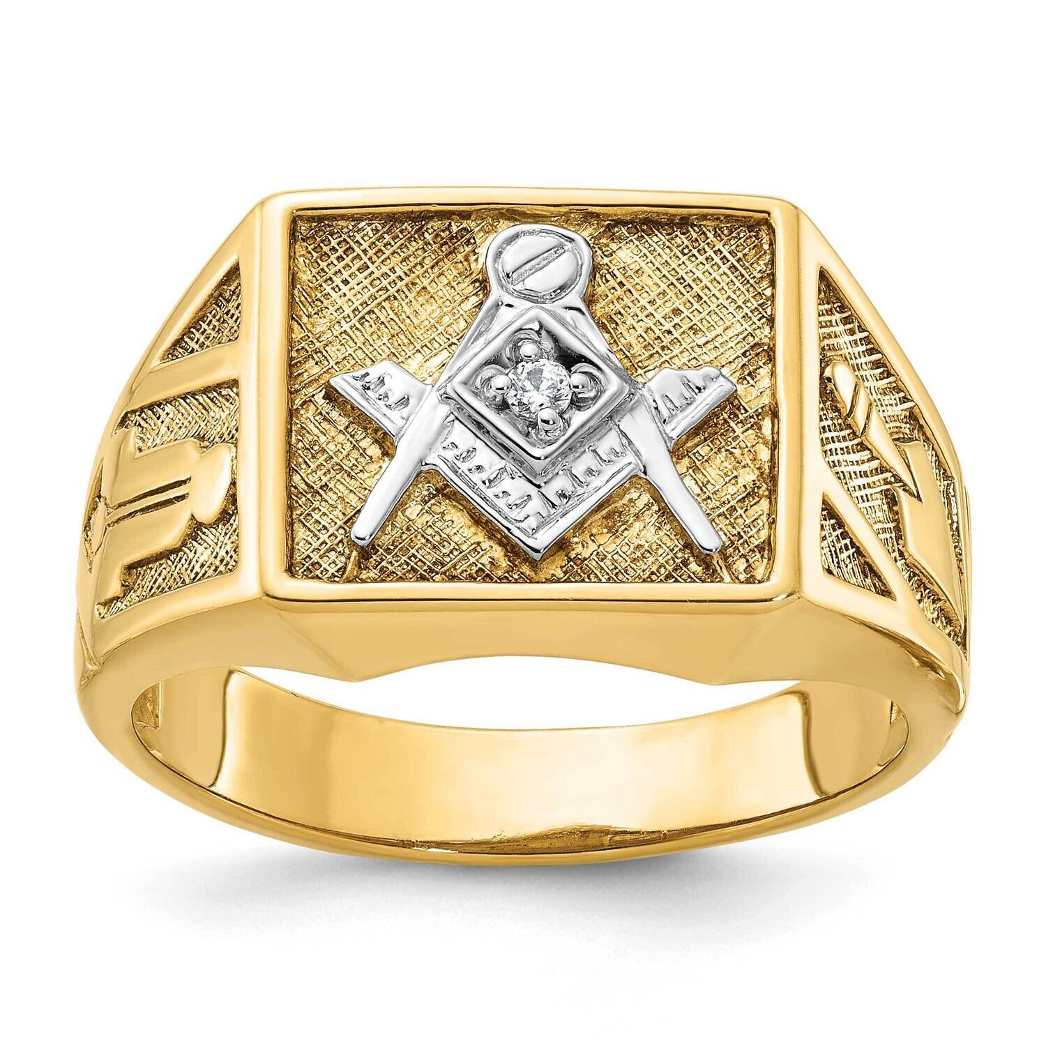 Ibgoodman White Rhodium Men's Polished Textured Diamond Blue Lodge Master Masonic Ring 10k Gold B02588-0YA