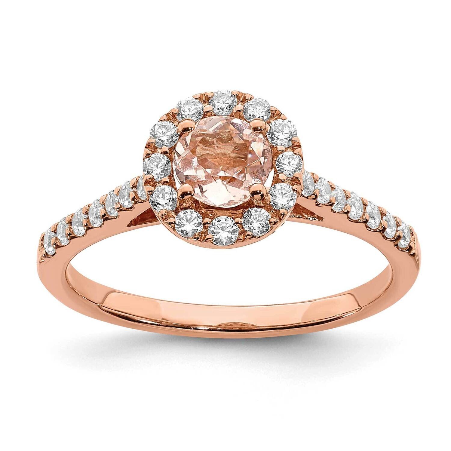 Blooming Bridal Halo 5.2mm Round Morganite 3/8 Carat Diamond Complete Engagement Ring 14k Rose Gold…