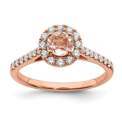 Blooming Bridal Halo 5.2mm Round Morganite 3/8 Carat Diamond Complete Engagement Ring 14k Rose Gold…