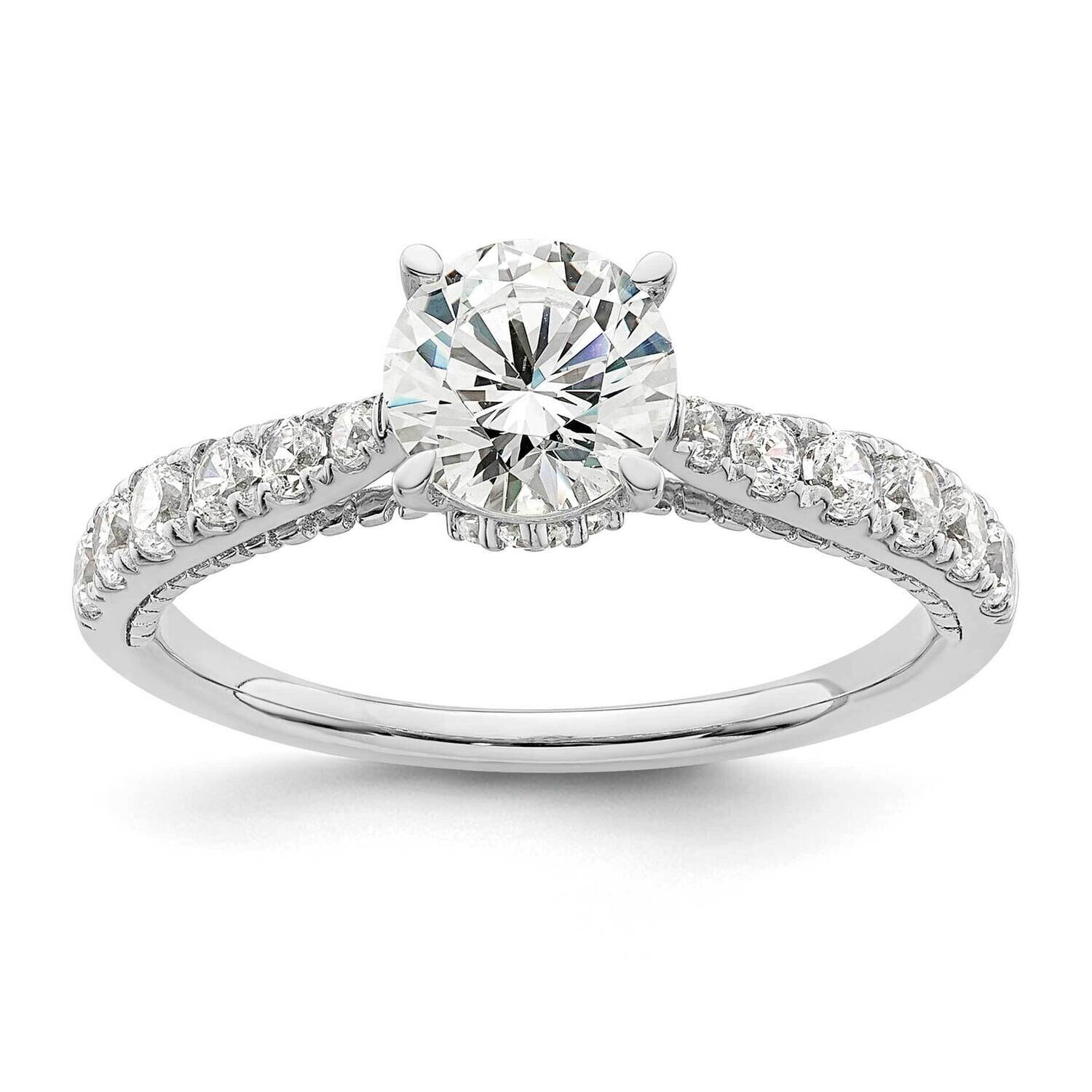 Holds 1 Carat 6.5mm Round Center 1/2 Carat Diamond Semi-Mount Engagement Ring 14k White Gold RM8868…