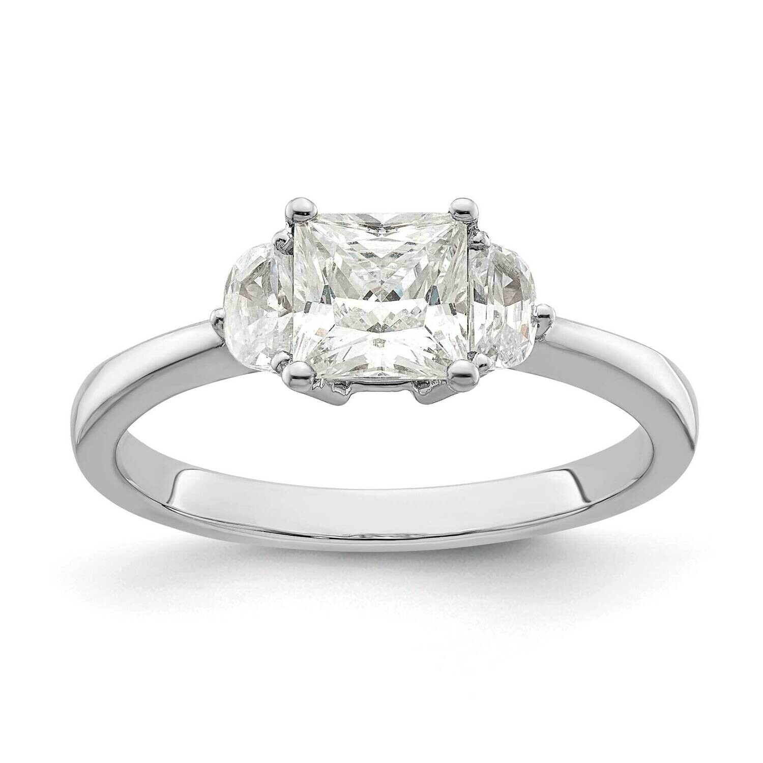 3 Stone Half Moon/Princess Semi-Mount Including 2-Half Moon Side Stones Diamond Ring 14k White Gold…
