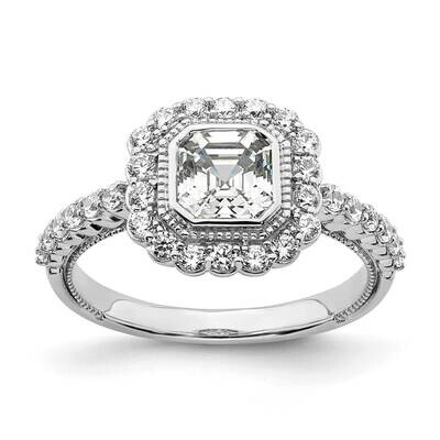 Halo Plus Holds 1 Carat 6.00mm Asscher-Cut Center Bezel 5/8 Carat Diamond Semi-Mount Engagement Rin…