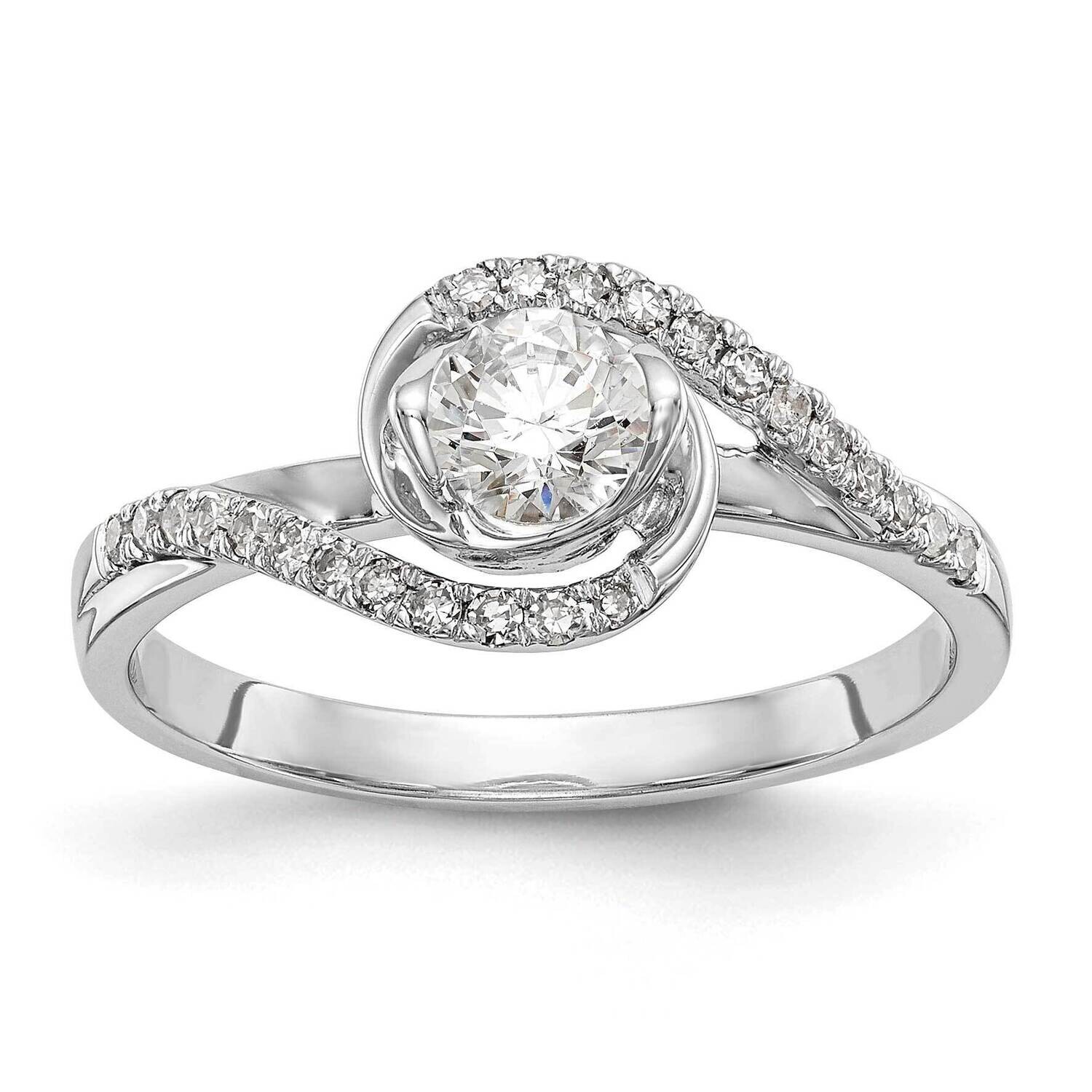 By-Pass Holds 1/3 Carat 4.5mm Round Center 1/6 Carat Diamond Semi-Mount Engagement Ring 14k White G…